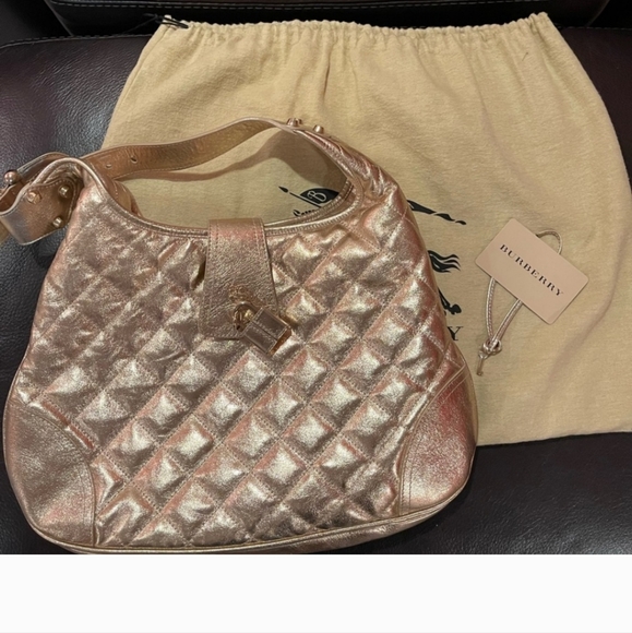 Designer BURBERRY Brooke Metallic Calfskin Quilted Hoxton Hobo - Picture 9 of 12